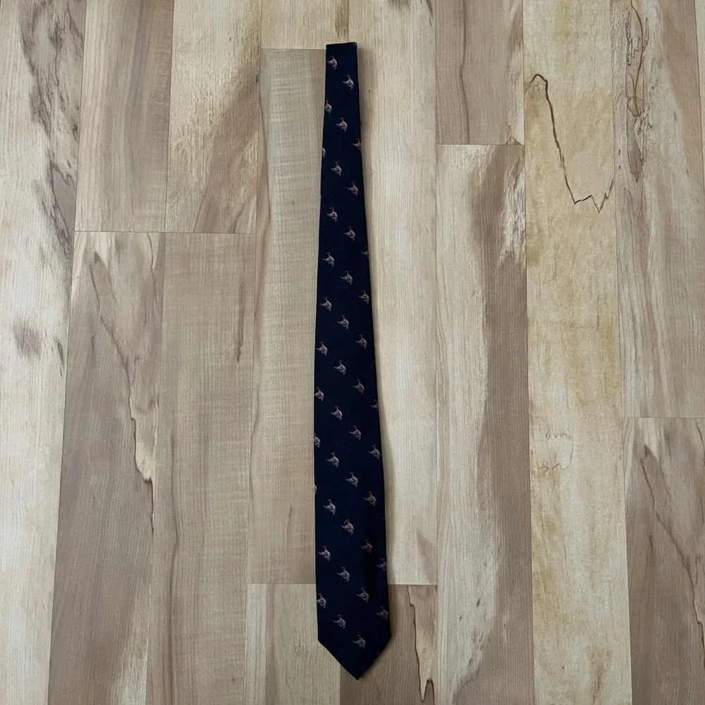 Vintage Tie Men's Robert Talbott Silk Wool Ducks Navy Blue Classic Preppy Lodge